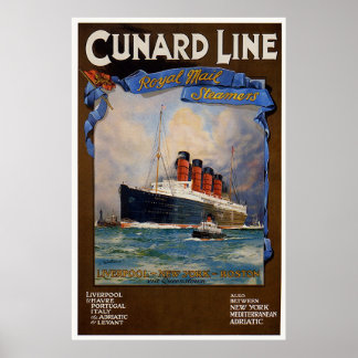 Poster Ligne Cunard - Lusitania