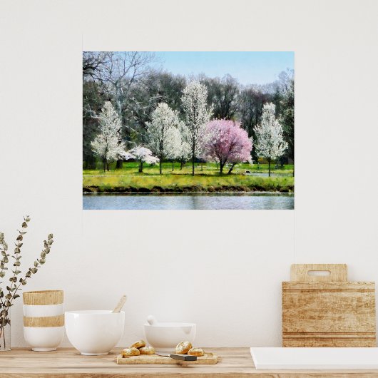 Poster Ligne d'arbres à fleurs (Cuisine)