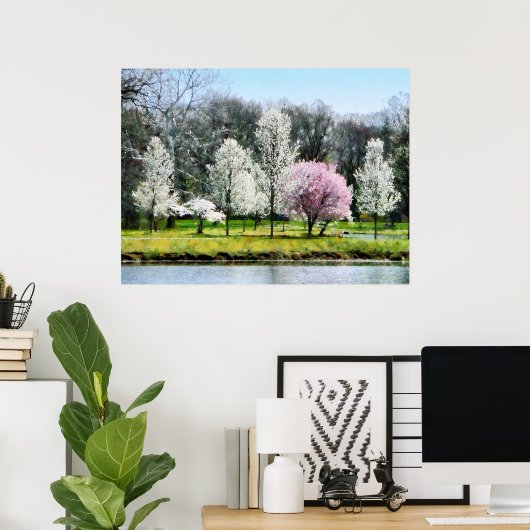 Poster Ligne d'arbres à fleurs (Bureau à domicile)