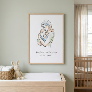 Poster Ligne d'art minimaliste personnalisée pour maman e