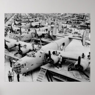 Poster Ligne d'assemblage de bombardiers B-24, 1943. Phot