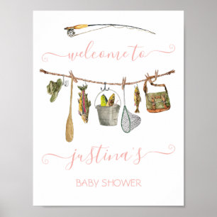 Poster Ligne de Baby shower de rouleaux de pêche