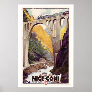 Poster Ligne de chemin de fer Nice à Coni Fontan-Saorge S