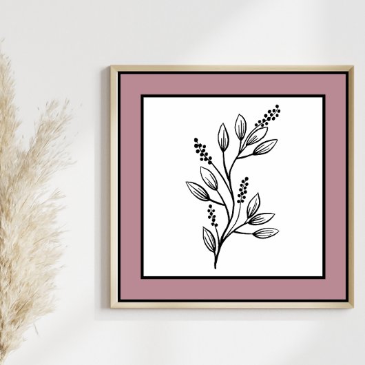 Poster Ligne de feuille botanique minimale Bordure de pru