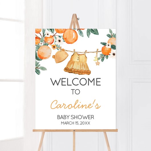 Poster Ligne de linge de bébé Baby shower de fruits orang