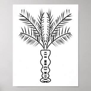 Poster Ligne de palmiers dessinés à la main en noir et bl