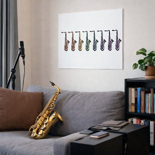 Poster Ligne de Saxophone Arc-en-Ciel Amoureux de la Musi