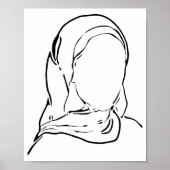 Poster Ligne Dessin Musulmane Hijab Femme Arabe Isolée (Devant)