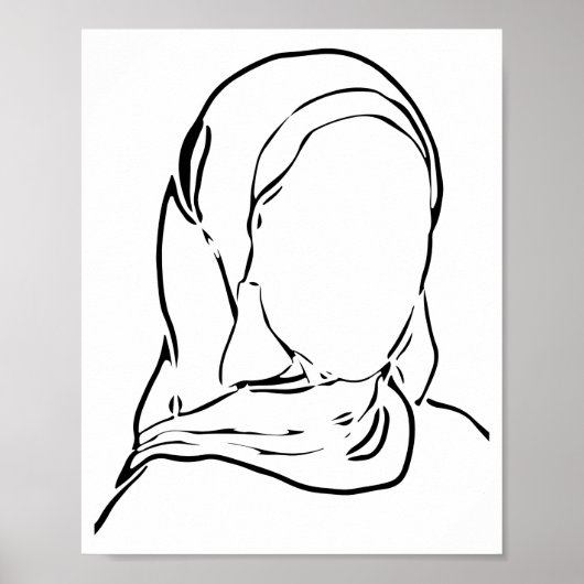 Poster Ligne Dessin Musulmane Hijab Femme Arabe Isolée (Devant)