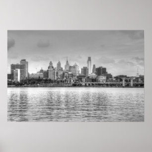 Poster Ligne d'horizon Philadelphie en noir et blanc