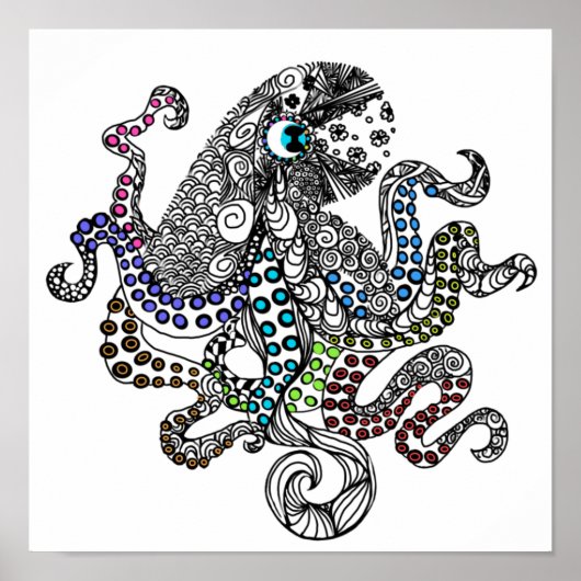 Poster Ligne florale octopus (Devant)