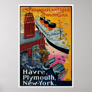 Poster Ligne française publicité vintage de bateau