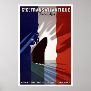 Poster Ligne française voyage vintage de paquebot