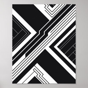 Poster Ligne géométrique futuriste en noir et blanc