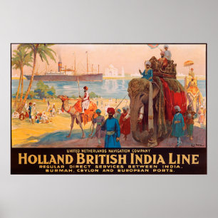 Poster Ligne indienne, propriétaire sur éléphant près de