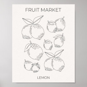 Poster Ligne minimale du marché des fruits au citron