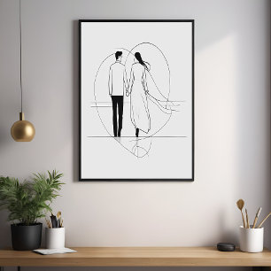 Poster Ligne minimaliste Art romantique Couple tenant mai