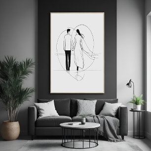 Poster Ligne minimaliste Art romantique Couple tenant mai