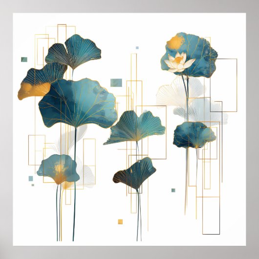 Poster Ligne minimaliste Ginkgo Lotus Zen (Devant)
