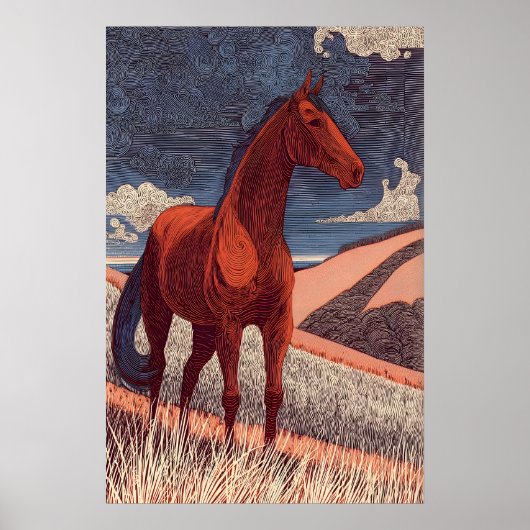 Poster Ligne noble de cheval, profil latéral de coursier (Devant)