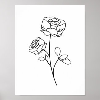 Poster Ligne rose Dessin minimaliste, moderne, art floral
