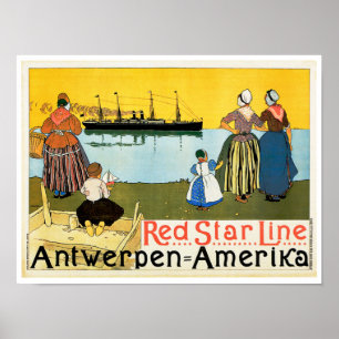 Poster Ligne rouge ~ Antwerpen-Amerika d'étoile