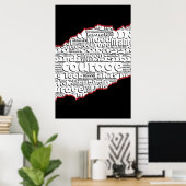 Poster Ligne rouge de Courage noir et blanc déchiré (Bureau à domicile)