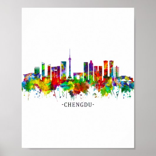 Poster Ligne Skyline Chengdu Chine (Devant)