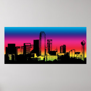 Poster Ligne Skyline couleur Dallas