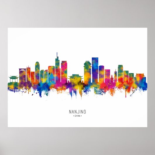 Poster Ligne Skyline de Nanjing Chine (Devant)