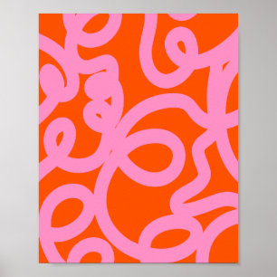 Poster Lignes Abstraites Rétro Orange Et Rose