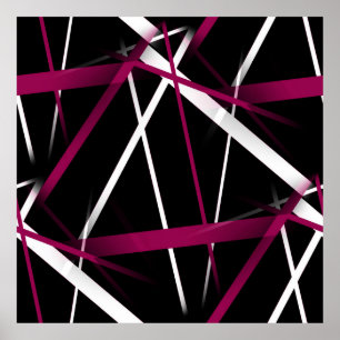Poster Lignes Abstraites rose et blanc sur Ba Noir