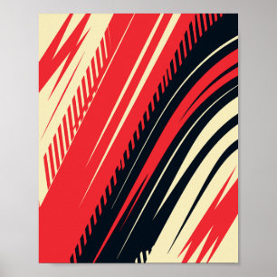 Poster Lignes courbes dynamiques Abstraites rouge et noir