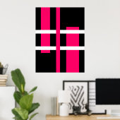 Poster Lignes d'art moderne Abstrait rose blanc noir (Bureau à domicile)