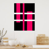 Poster Lignes d'art moderne Abstrait rose blanc noir (Cuisine)