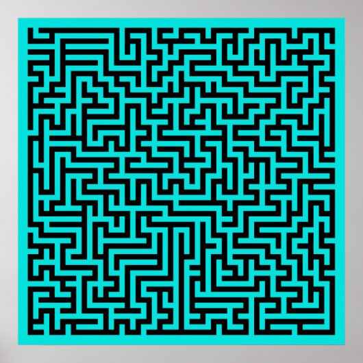 Poster Lignes de labyrinthe noir turquoise (Devant)