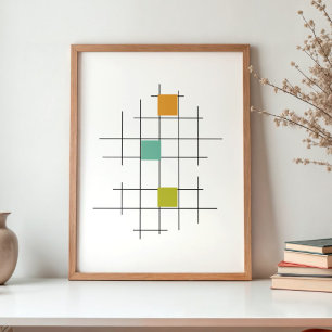 Poster Lignes et Carrés Moderne Milieu de Siècle Coloré