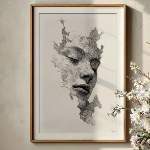 Poster Lignes Hypnotiques : Portrait De Visage Monochrome