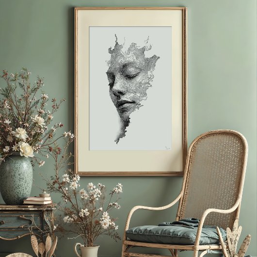 Poster Lignes Hypnotiques : Portrait De Visage Monochrome