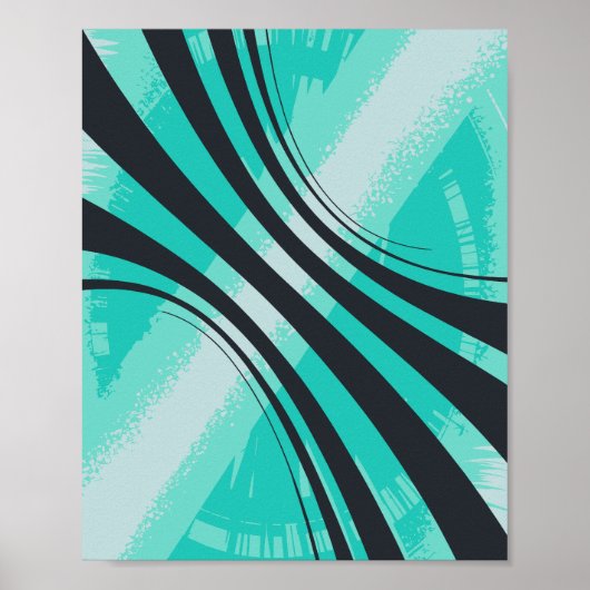 Poster Lignes noires courbes sur fond cyan (Devant)