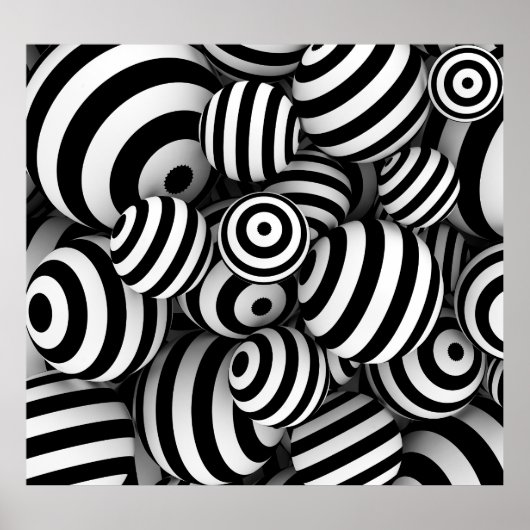 Poster Lignes noires de boules blanches 3D (Devant)