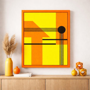 Poster Lignes noires traversant des formes jaunes et oran