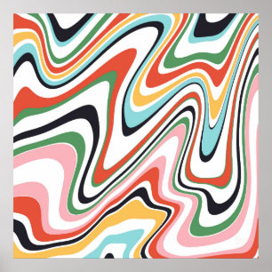 Poster Lignes ondulées colorées rétro Design moderne