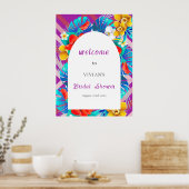 Poster Lignes Rétro Tropical Magenta Mariage Accueil (Cuisine)