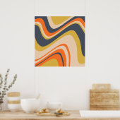 Poster Lignes Vastes Rétro - Orange, Marine, Jaune, Beige (Cuisine)