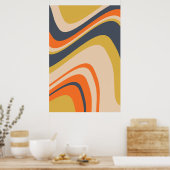 Poster Lignes Vastes Rétro - Orange, Marine, Jaune, Beige (Cuisine)