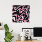 Poster Lignes Wavy Roses Noires Rétro Design moderne (Bureau à domicile)