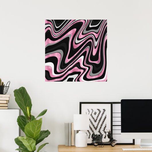 Poster Lignes Wavy Roses Noires Rétro Design moderne (Bureau à domicile)