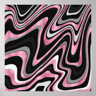 Poster Lignes Wavy Roses Noires Rétro Design moderne