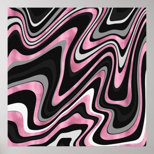 Poster Lignes Wavy Roses Noires Rétro Design moderne (Devant)